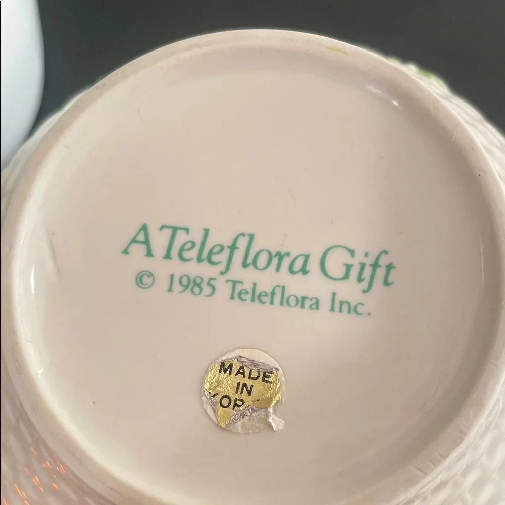 Vintage Teleflora Ceramic Teapot – Basket Weave with Pink Flowers – 1985